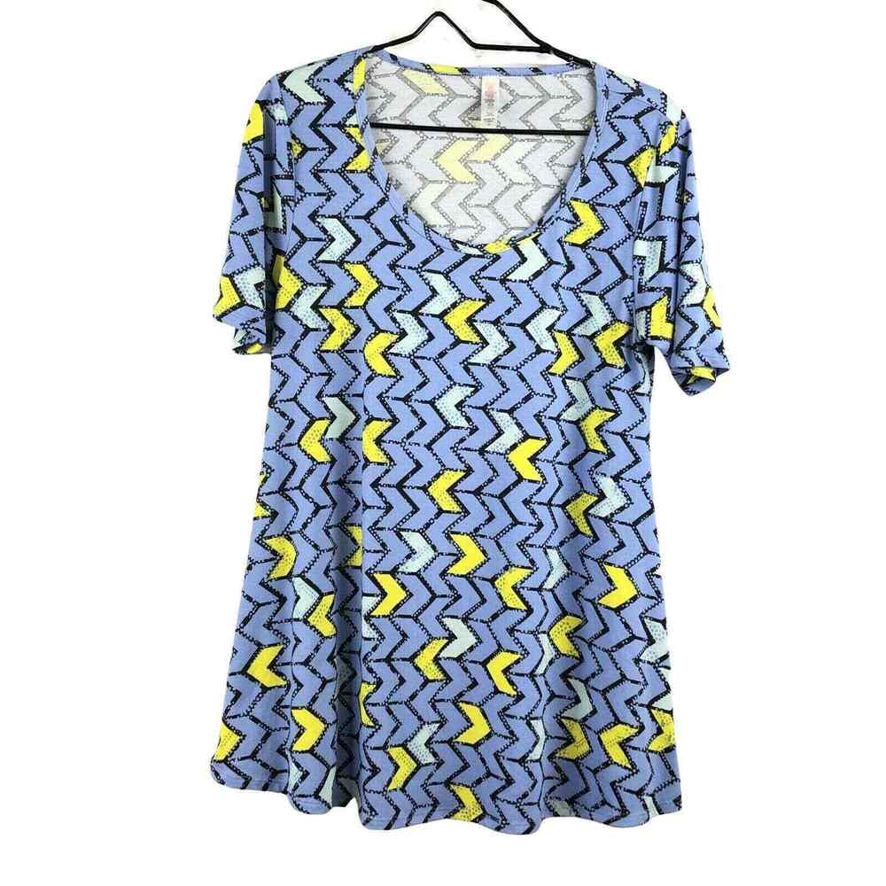 LULAROE Classic Tee Womens XS Blue Yellow Geometric Swing Tunic